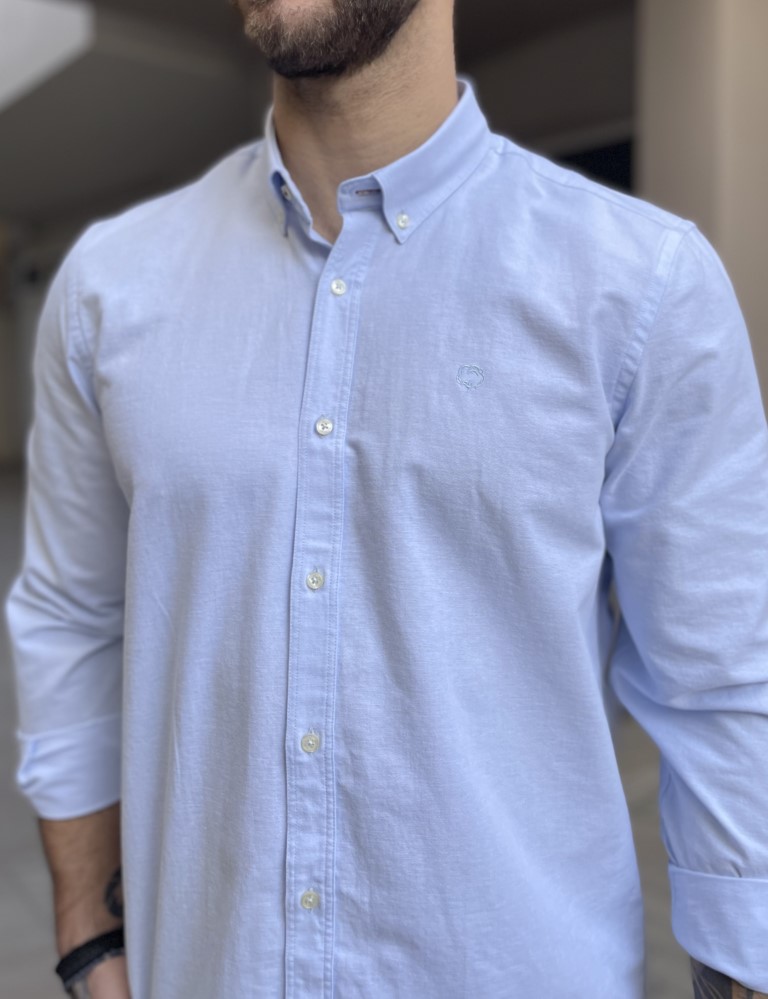 Ανδρικό σιέλ πουκάμισο με γιακά 1754S φωτογραφία